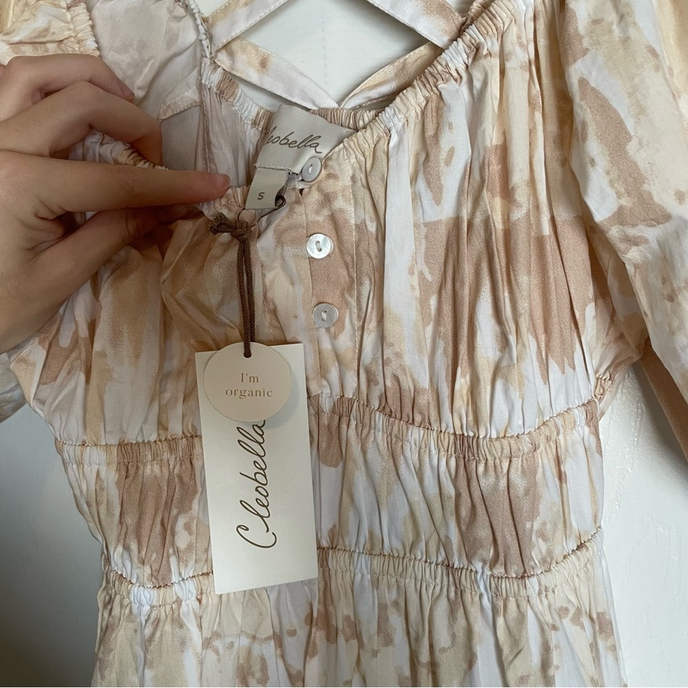 NWT Cleobella Catalina Midi Dress Watercolor Print Sz Small Neutral Tiered Boho - Picture 10 of 16